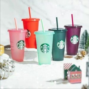 New Set of 5 reusable Starbucks cups 2020 Holiday Glitter